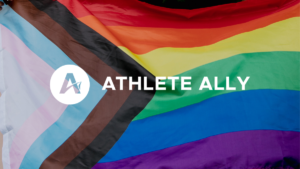 The Athlete Ally logo over the Pride flag.
